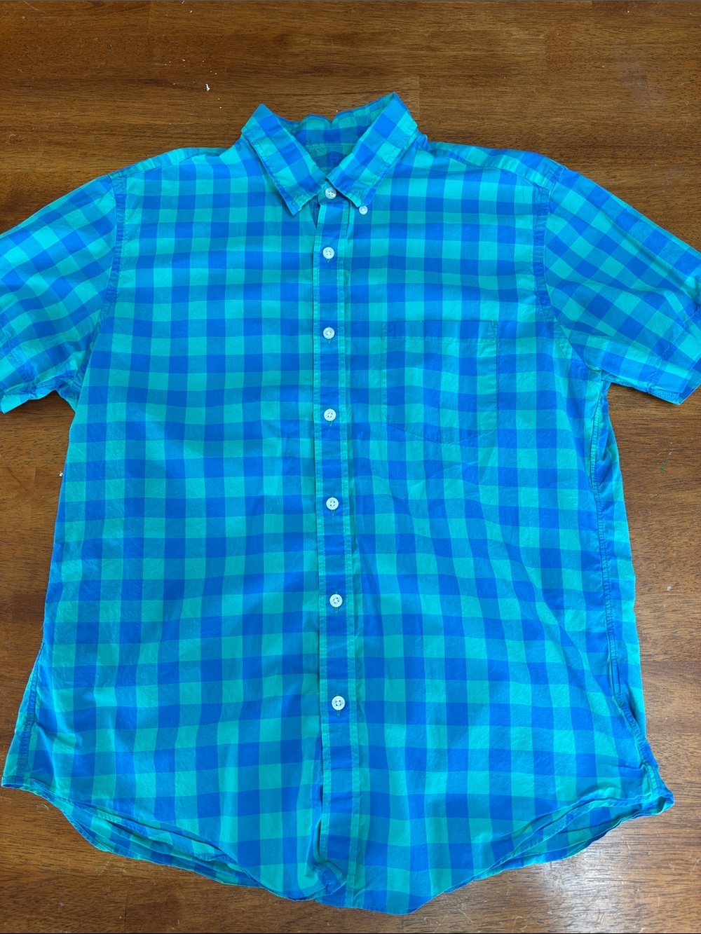 J. Crew Teal & Blue Plaid Short-Sleeve Button-Down Shirt